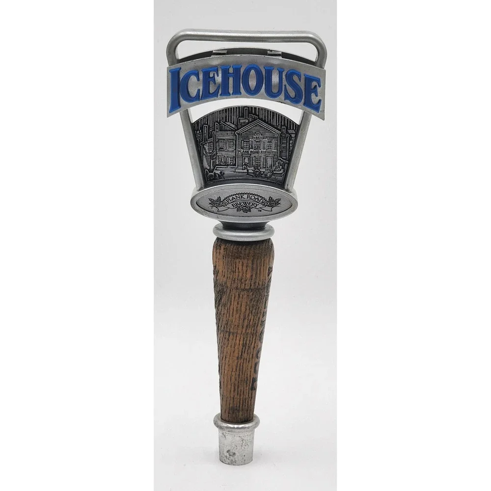 Icehouse Beer Tap Handle Plank Road Brewery Wood Metal Brown Silver Blue